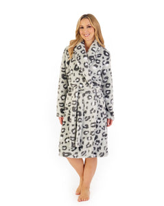 Ladies Slenderella  Leopard Printed 41" Fleece Wrap Housecoat HC06335 Leopard