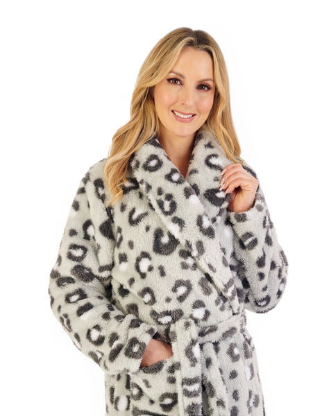 Ladies Slenderella  Leopard Printed 41" Fleece Wrap Housecoat HC06335 Leopard