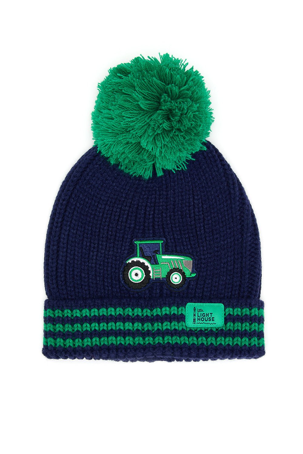 Little Lighthouse Kids Bobbie Bobble Hat - Green Tractor & Stripes