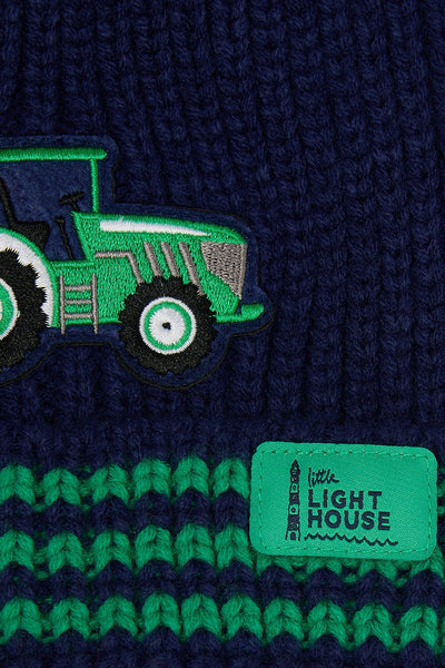 Little Lighthouse Kids Bobbie Bobble Hat - Green Tractor & Stripes