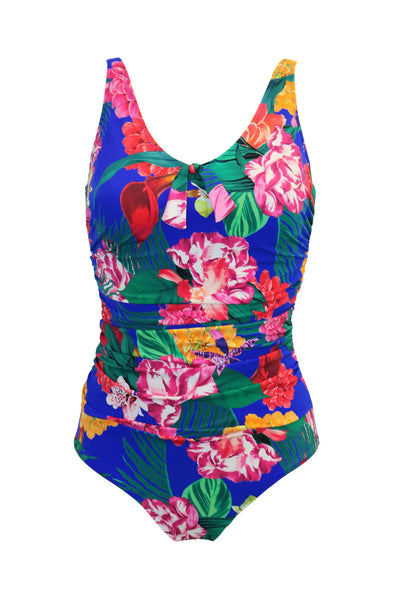 Pour Moi Antigua Scoop Neck Tummy Control Swimsuit - Blue Floral