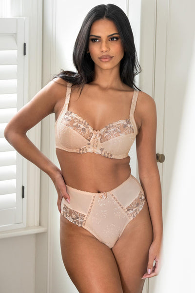 Pour Moi Sofia Lace Embroidered Deep Brief - Latte