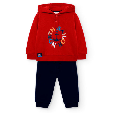 Boboli Boy's Printed Plush Sweatshirt Red-Navy 322085-3945