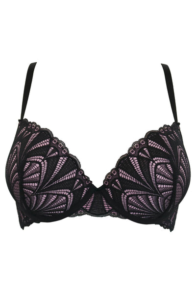 Pour Moi Romance Padded Push-Up Plunge Bra Black-Rose