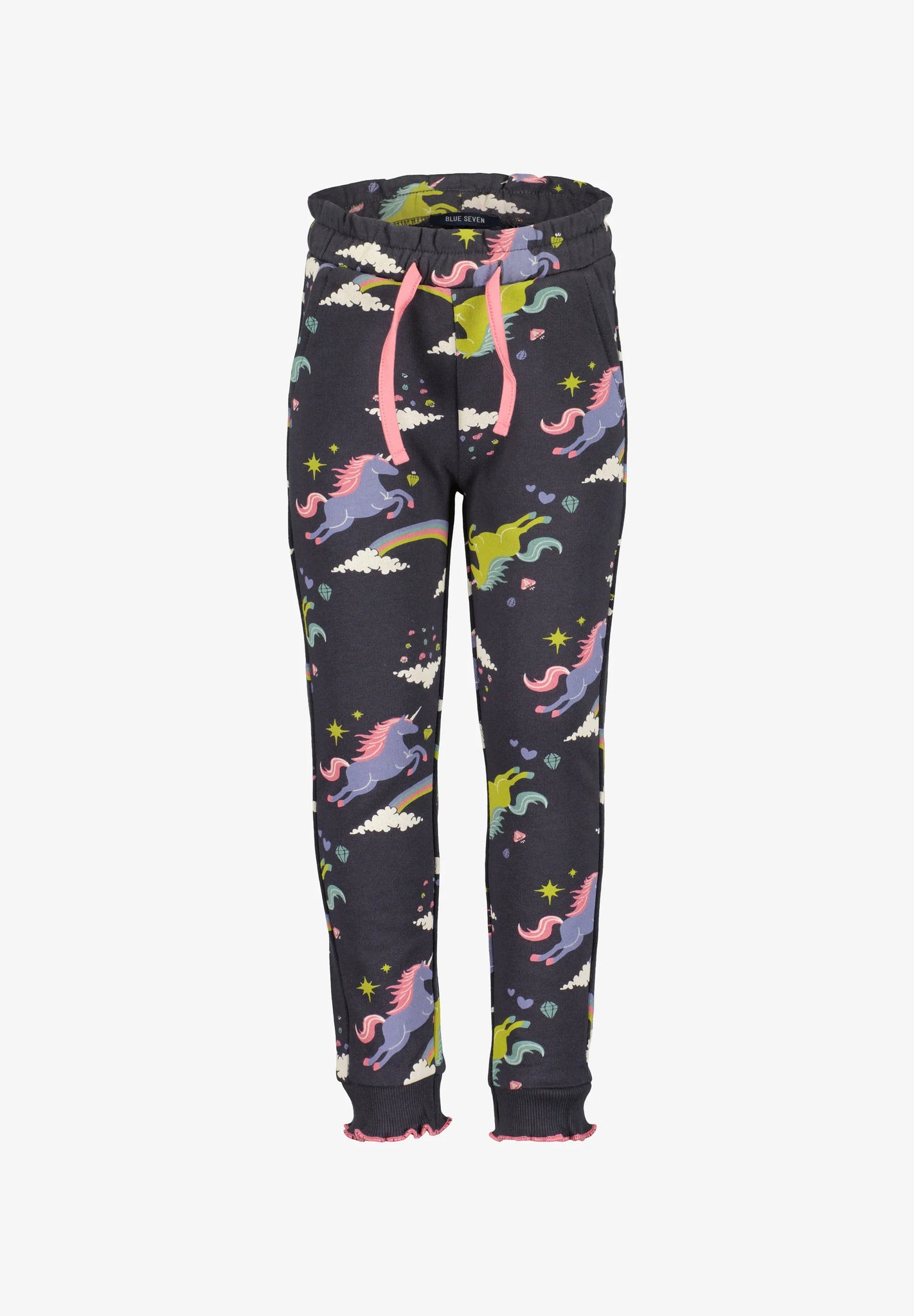 Blue Seven Girls' Elasticated Cuff Jog Pants Unicorn Rainbow 775166-9850 Dark Grey