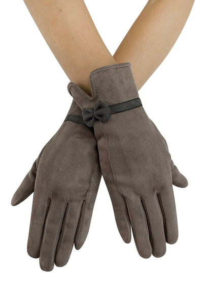 Suede Effect Touchscreen Gloves With Contrast Bow GF-3865