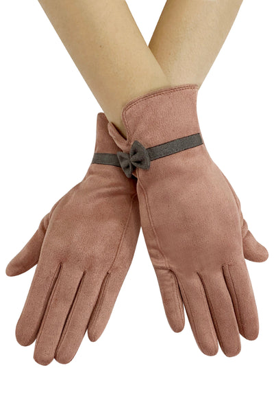 Suede Effect Touchscreen Gloves With Contrast Bow GF-3865