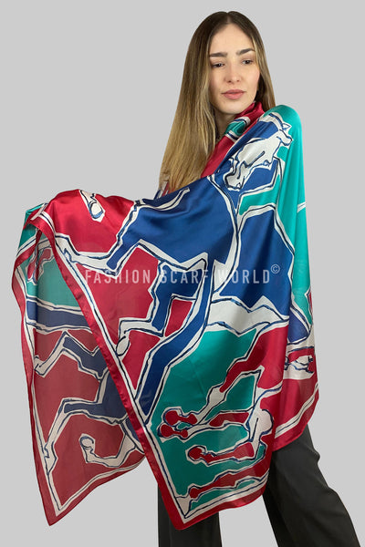 Abstract Horse Print Silk Scarf SC-3919-B