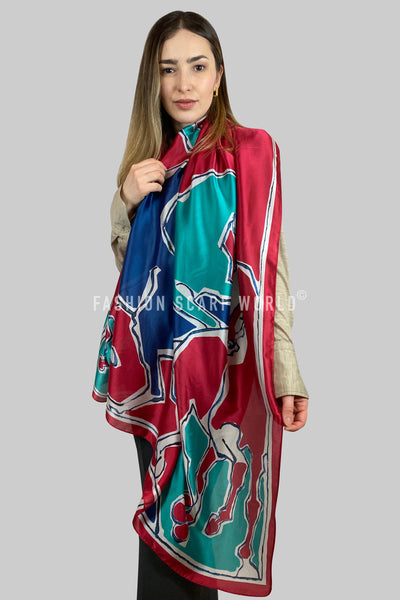 Abstract Horse Print Silk Scarf SC-3919-B