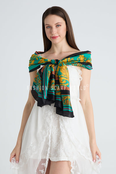 Traditional Floral Border Print Silk Scarf SC-7524