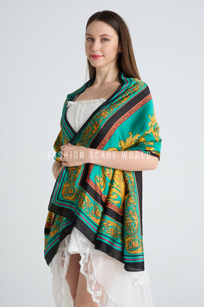 Traditional Floral Border Print Silk Scarf SC-7524