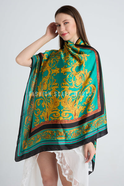 Traditional Floral Border Print Silk Scarf SC-7524