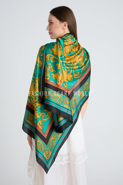 Traditional Floral Border Print Silk Scarf SC-7524