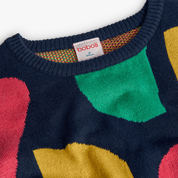 Boboli Girl's Knit Dress 412096 Navy Hearts Pattern