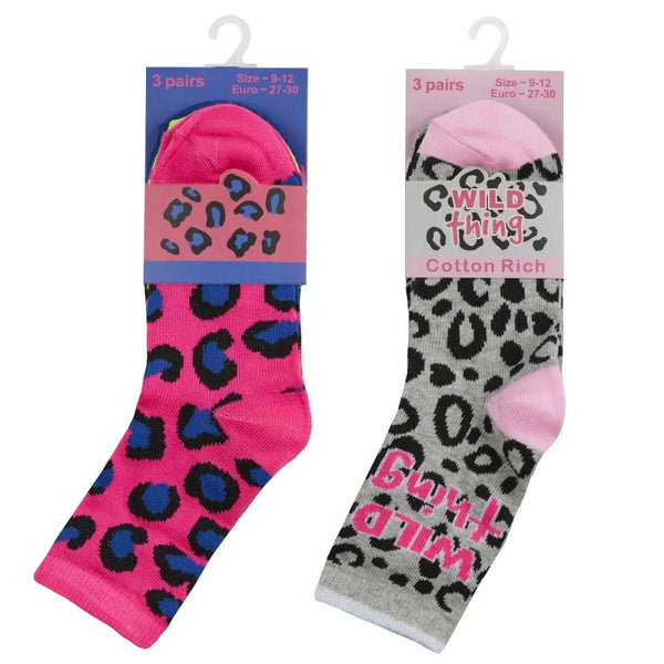 GIRLS 3 PACK COTTON RICH ANKLE SOCKS 43B678  Wild Thing
