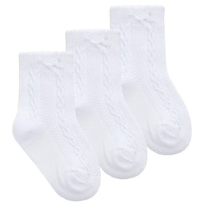 Tick Tock Baby Girls Cable+Bow Socks-3 Pack 44B964 White