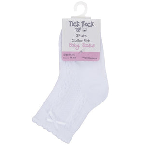 Tick Tock Baby Girls Cable+Bow Socks-3 Pack 44B964 White