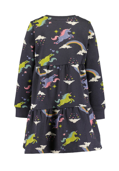 Blue Seven Girls'  Casual Dress Unicorn Rainbow Print 773729-9850 Dark Grey