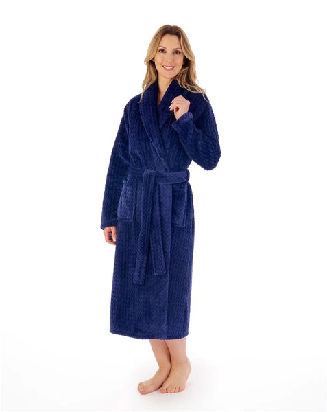 Slenderella Ladies 46" Zig-Zag Pattern Fleece Wrap Housecoat HC02318 Blue
