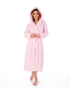 Slenderella 46" Zig-Zag Pattern Fleece Hooded Wrap Housecoat HC02319 Pink