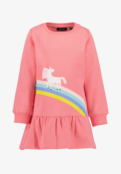 Blue Seven Girls'  Casual Dress Unicorn Rainbow Road 773729-2250 Salmon