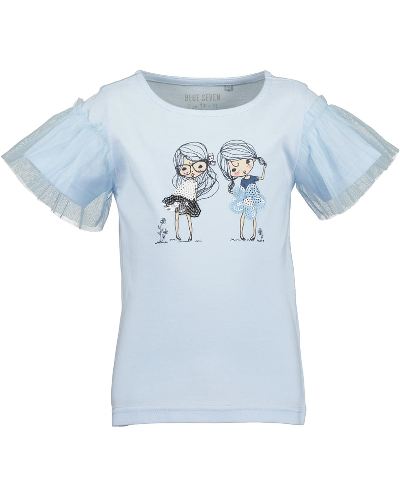 Blue Seven Girls' T-Shirt 702352 Baby Blue Lace Sleeves