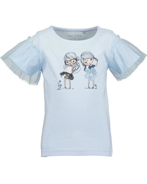 Blue Seven Girls' T-Shirt 702352 Baby Blue Lace Sleeves