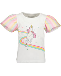 Blue Seven Girls' Short Tulle Sleeve T-Shirt 702367 Unicorn White