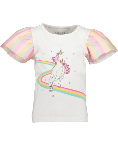 Blue Seven Girls' Short Tulle Sleeve T-Shirt 702367 Unicorn White