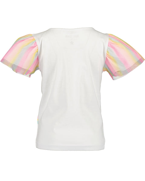 Blue Seven Girls' Short Tulle Sleeve T-Shirt 702367 Unicorn White