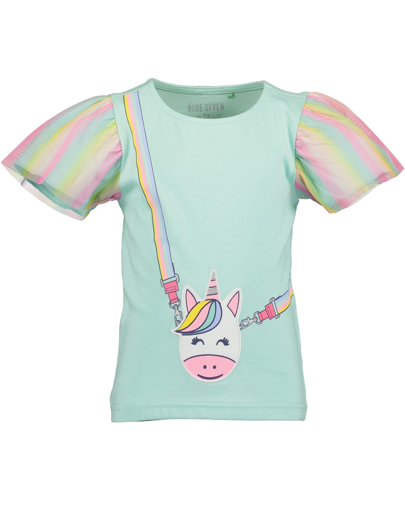 Blue Seven Girls' Short Tulle Sleeve T-Shirt 702367 Unicorn Sea