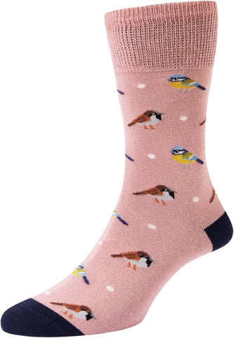 HJ Hall Women's Cotton Comfort Top Socks HJ544 Garden Birds