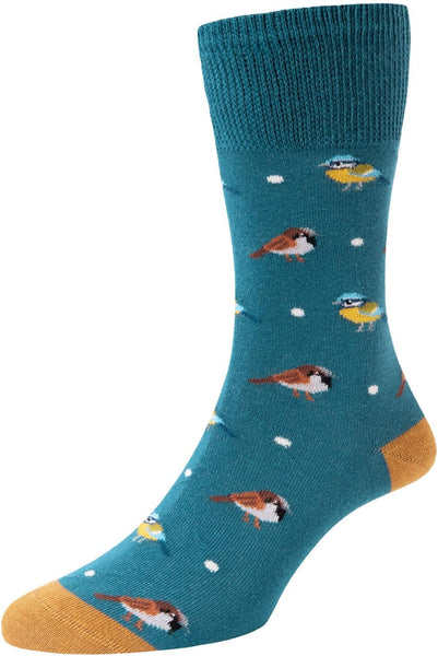 HJ Hall Women's Cotton Comfort Top Socks HJ544 Garden Birds