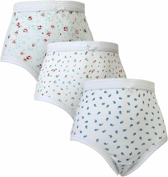 Miss Amelia Ladies Floral 3 Pack 100% Cotton Elastic Full Briefs 23122425