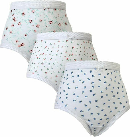 Miss Amelia Ladies Floral 3 Pack 100% Cotton Elastic Full Briefs 23122425