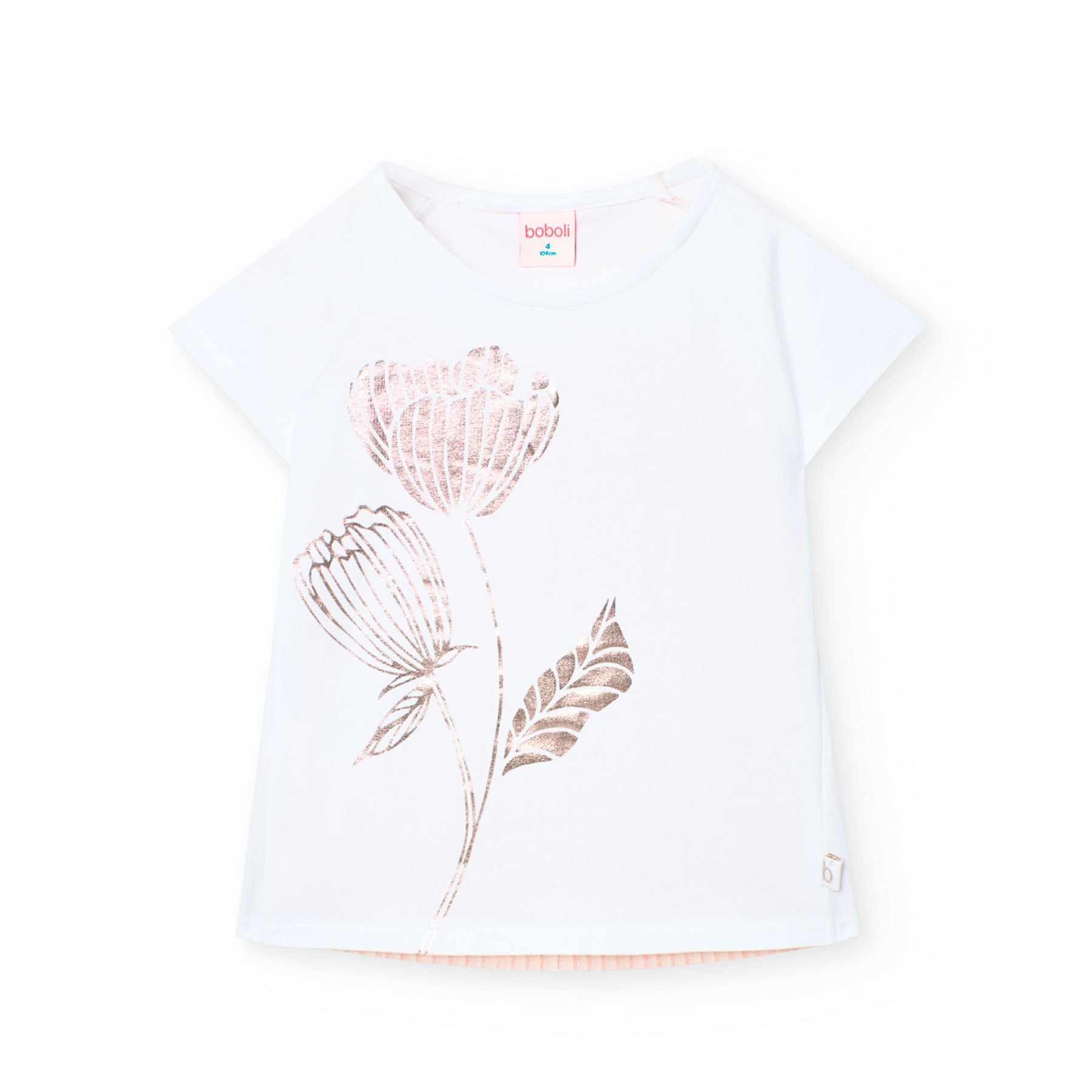 Boboli Girl's Stretch Print T-Shirt  721033 White Gold Metallic Flower