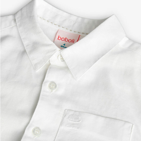 Boboli Boy's Linen Short Sleeved Shirt 731281 White