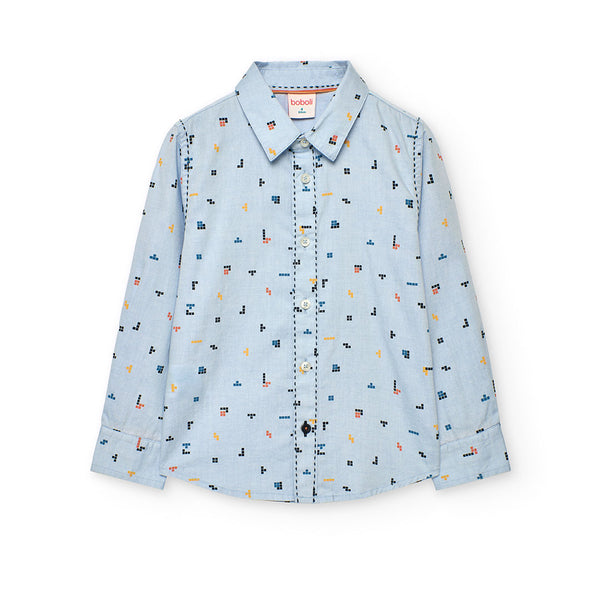 Boboli Boy's Oxford Shirt 732215 Plain Blue Falling Blocks Print