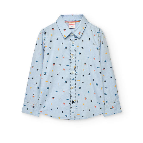Boboli Boy's Oxford Shirt 732215 Plain Blue Falling Blocks Print