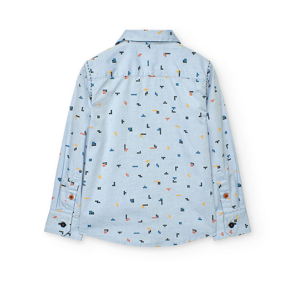 Boboli Boy's Oxford Shirt 732215 Plain Blue Falling Blocks Print