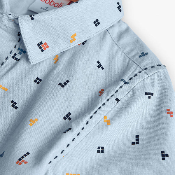 Boboli Boy's Oxford Shirt 732215 Plain Blue Falling Blocks Print