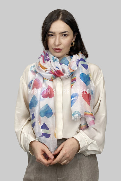Print Frayed Scarf -Colourful Pride Love Heart SC-7334