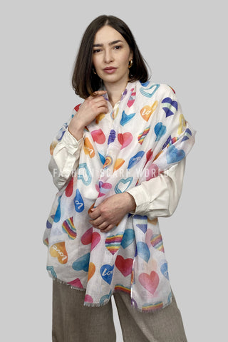 Print Frayed Scarf -Colourful Pride Love Heart SC-7334