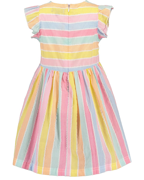 Blue Seven Girls' Rainbow Stripe Dress 734144 Melon