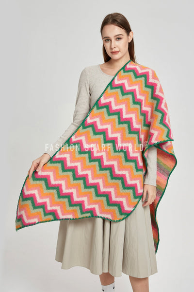 Bright Chevron Print Knitted Wool Scarf SC-7390-D