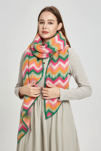 Bright Chevron Print Knitted Wool Scarf SC-7390-D