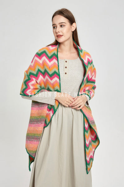 Bright Chevron Print Knitted Wool Scarf SC-7390-D