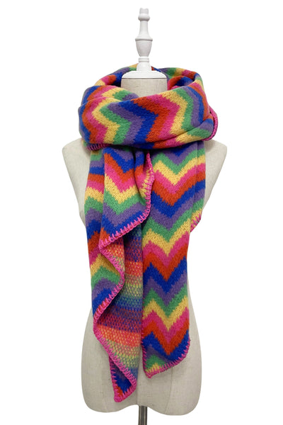 Bright Chevron Print Knitted Wool Scarf SC-7390-D