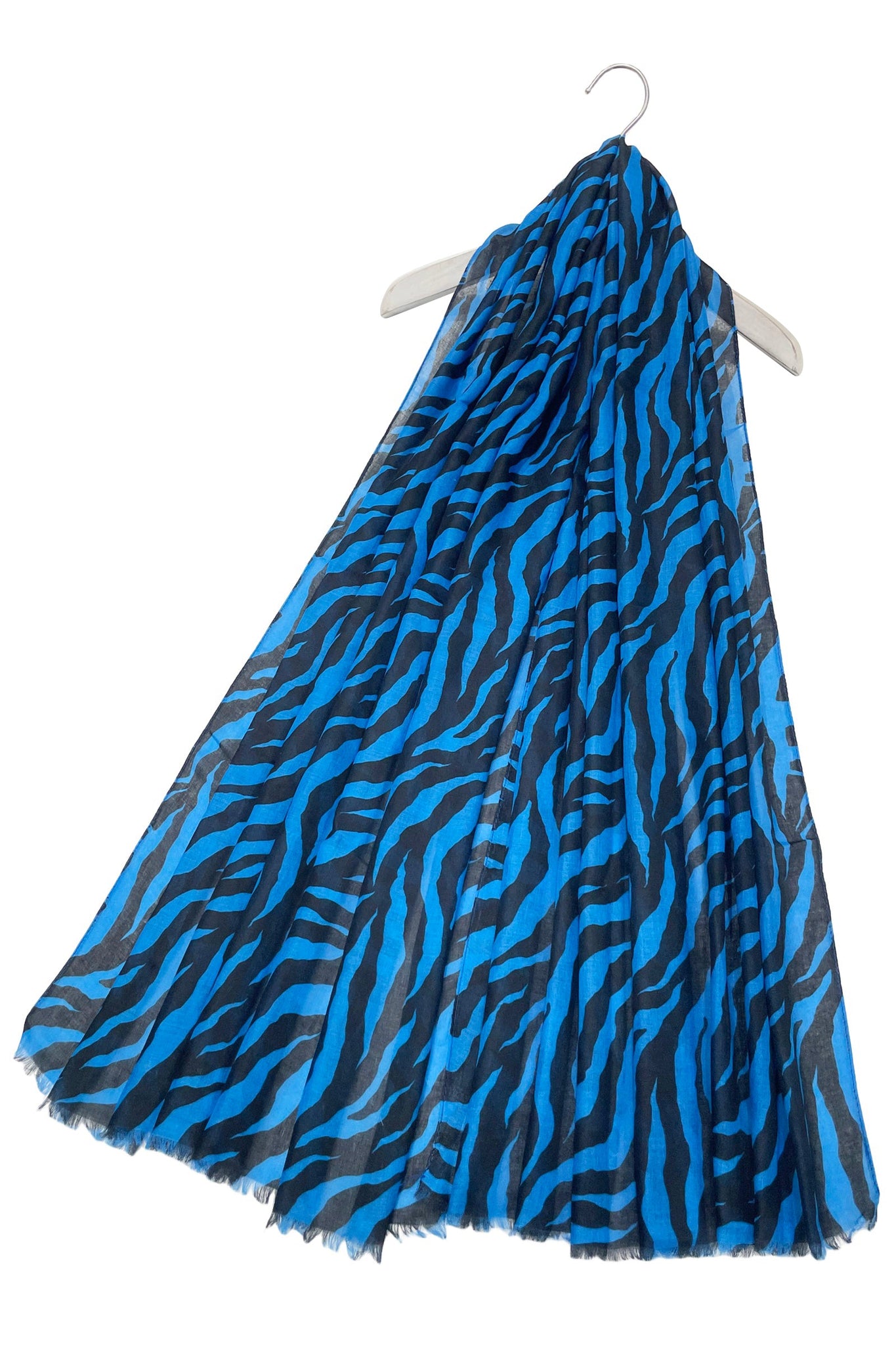 Print Frayed Scarf Vibrant Zebra SC-7654 Blue