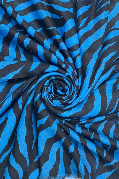Print Frayed Scarf Vibrant Zebra SC-7654 Blue